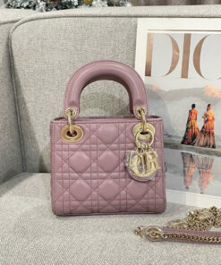 DIOR LADY - MINI - DARK PINK - LAMBSKIN - GOLD