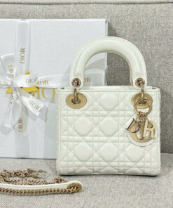 DIOR LADY - MINI - WHITE - LAMBSKIN - GOLD