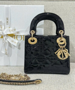 DIOR LADY - MINI - BLACK - PATENT CANNAGE CALFSKIN - GOLD