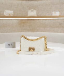 CHANEL BOY - SMALL - WHITE - CAVIAR - GOLD CHAMPAGNE