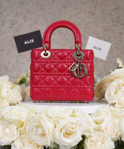 DIOR LADY - SMALL - RED - LAMBSKIN - PALE GOLD