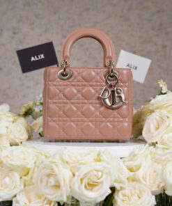 DIOR LADY - SMALL - DARK BEIGE - LAMBSKIN - PALE GOLD