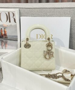 DIOR LADY - MINI - LATTE - PATENT CANNAGE CALFSKIN - PALE GOLD