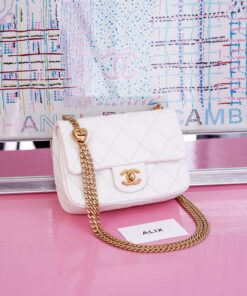 CHANEL FLAP BAG WITH CHAIN 23P - MINI - WHITE - CAVIAR - GOLD