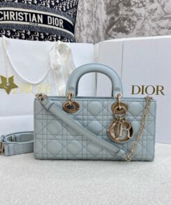DIOR LADY D-JOY - MEDIUM - PALE BLUE - LAMBSKIN - GOLD