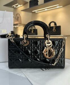 DIOR LADY D-JOY - MEDIUM - BLACK - PATENT LAMBSKIN - GOLD