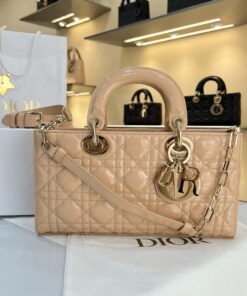 DIOR LADY D-JOY - MEDIUM - BEIGE - PATENT LAMBSKIN - GOLD
