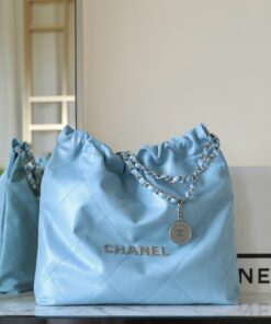 CHANEL 22 - MEDIUM - 23A - BLUE - SHINY CALFSKIN - SILVER