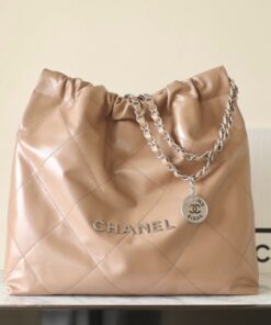 CHANEL 22 - MEDIUM - 23A - BEIGE - SHINY CALFSKIN - SILVER