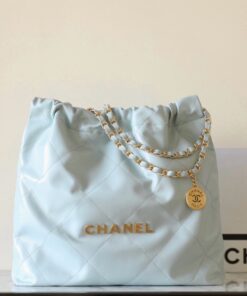CHANEL 22 - MEDIUM - 24P -PALE BLUE - SHINY CALFSKIN - GOLD