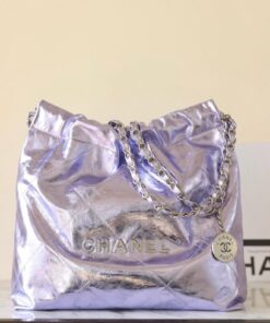 CHANEL 22 - MEDIUM - 25C - VIOLET METALIC - LAMBSKIN - SILVER