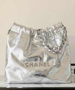 CHANEL 22 - MEDIUM - 25C - SILVER METAL - LAMBSKIN - SILVER