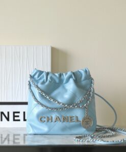 CHANEL 22 - MINI - BLUE - SHINY CALFSKIN - SILVER