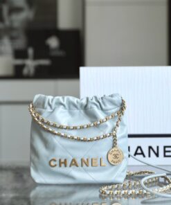 CHANEL 22 - MINI - PALE BLUE - SHINY CALFSKIN - GOLD