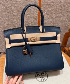 HERMES BIRKIN - 30 - BLUE SAPHIR - TOGO - ROSE GOLD