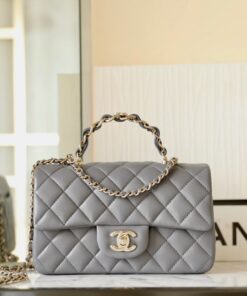 CHANEL TOP HANDLE - DARK GREY - LAMBSKIN - GOLD CHAMPAGNE