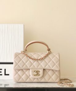 CHANEL TOP HANDLE - LIGHT BEIGE - LAMBSKIN - GOLD CHAMPAGNE