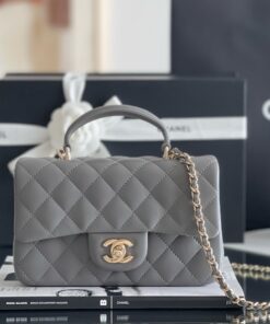 CHANEL TOP HANDLE - GREY - LAMBSKIN - GOLD CHAMPAGNE