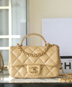 CHANEL TOP HANDLE - BEIGE - LAMBSKIN - GOLD CHAMPAGNE