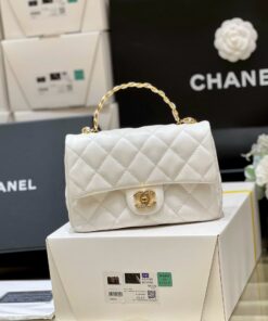 CHANEL TOP HANDLE - WHITE - LAMBSKIN - GOLD