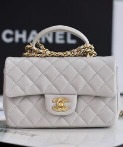 CHANEL TOP HANDLE - LIGHT GREY - LAMBSKIN - GOLD