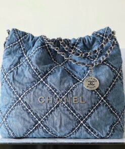 CHANEL 22 - SMALL - 24 NEW - BLUE - DENIM - SILVER