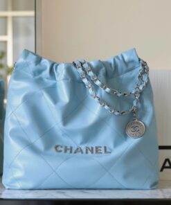 CHANEL 22 - SMALL - BLUE - SHINY CALFSKIN - SILVER
