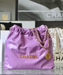 CHANEL 22 - SMALL - PURPLE - SHINY CALFSKIN - GOLD