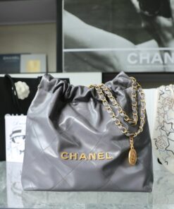 CHANEL 22 - SMALL - DARK GREY - SHINY CALFSKIN - GOLD