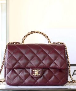 CHANEL TOP HANDLE - SMALL - BURGUNDY  - LAMBSKIN - GOLD CHAMPAGNE