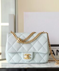 CHANEL FLAP BAG WITH CHAIN 23P - MINI - PALE BLUE - CAVIAR - GOLD