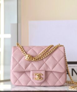 CHANEL FLAP BAG WITH CHAIN 23P - MINI - PINK - CAVIAR - GOLD