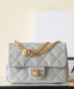 CHANEL FLAP BAG WITH CHAIN 23P - MINI - LIGHT GREY - CAVIAR - GOLD