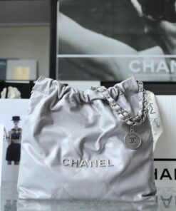 CHANEL 22 - SMALL - GREY - SHINY CALFSKIN - SILVER