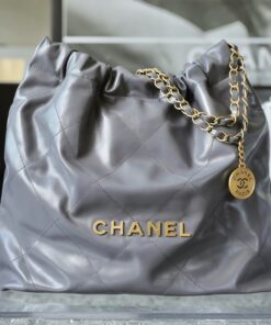 CHANEL 22 - MEDIUM - DARK GREY - SHINY CALFSKIN - GOLD