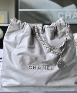 CHANEL 22 - MEDIUM - GREY - SHINY CALFSKIN - SILVER