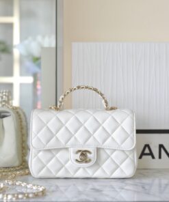 CHANEL TOP HANDLE - MINI - WHITE - LAMBSKIN - GOLD CHAMPAGNE
