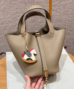 HERMES PICOTIN - 18 - BEIGE MARFA - CLEMENCE - GHW