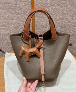 HERMES PICOTIN - 18 - ETOUPE & GOLD - CLEMENCE - GHW