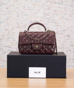 CHANEL TOP HANDLE - MINI - DARK BROWN  - LAMBSKIN - GOLD CHAMPAGNE