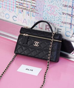 CHANEL VANITY  HANDLE  - BLACK - CAVIAR - GOLD CHAMPAGNE