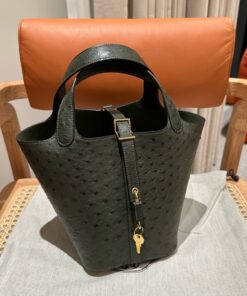 HERMES PICOTIN – 18 – CANOPE – OSTRICH – GHW