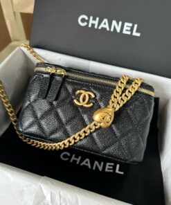 CHANEL VANITY WITH CHAIN - SMALL - BLACK - CAVIAR - GOLD