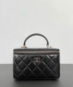 CHANEL VANITY HANDLE - SMALL - BLACK - LAMBSKIN - GOLD