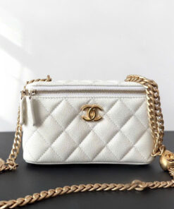 CHANEL VANITY - SMALL - WHITE - CAVIAR - GOLD