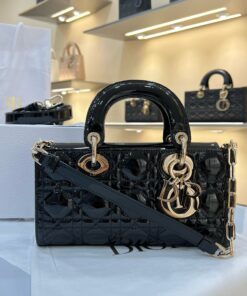 DIOR LADY D-JOY – SMALL – BLACK – PATENT LAMBSKIN – GOLD