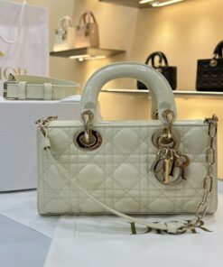 DIOR LADY D-JOY – SMALL – LATTE – PATENT LAMBSKIN – GOLD