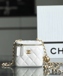 CHANEL VANITY WITH CHAIN - MINI - WHITE - LAMBSKIN - GOLD