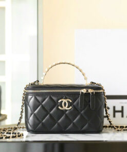 CHANEL VANITY HANDLE - SMALL - BLACK - LAMBSKIN - GOLD CHAMPAGNE