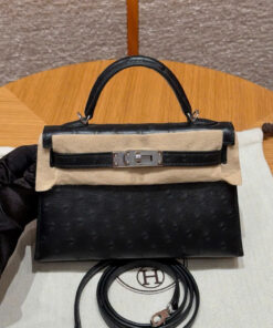 HERMES KELLY – MINI – NOIR  – OSTRICH – PHW